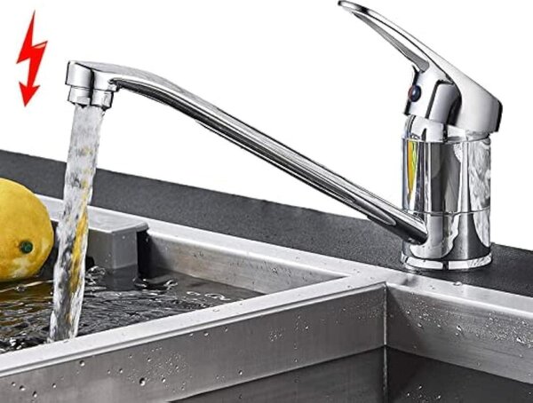 Rubinetto da cucina a bassa pressione, in ottone, con cartuccia in Vetroceramica, dispositivo anti-riflusso, girevole a 360°, finitura cromata