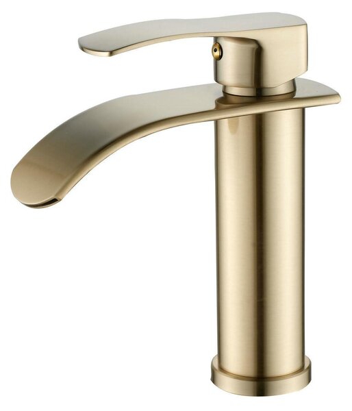 Miscelatore monocomando per lavabo, modello "waterfall", finitura oro spazzolato, attacco G3/8", per acqua fredda e calda