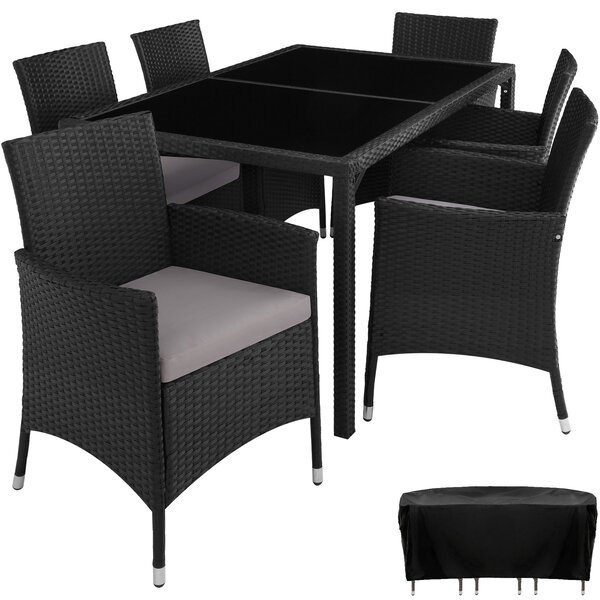 Tectake 404320 set da giardino in polyrattan, 6+1 - nero/grigio