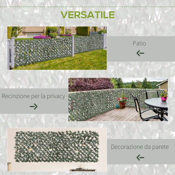 Outsunny Finta Siepe 8 Pezzi Parete Verde Estensibile per Esterni, in Legno e Poliestere, 200x100cm|Aosom