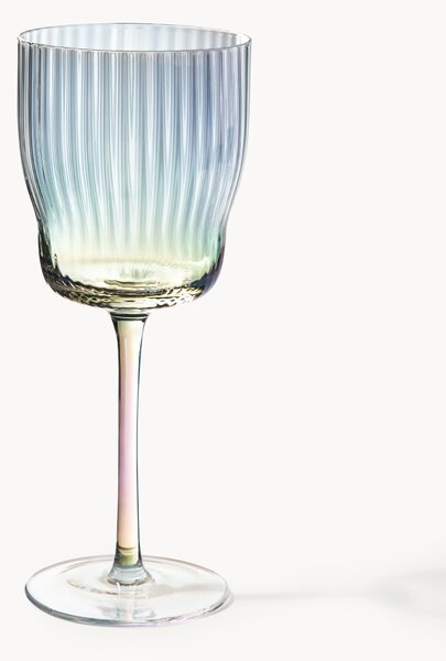 Set di 4 bicchieri da vino in vetro soffiato con rilievo rigato e lucentezza madreperlacea Juno
