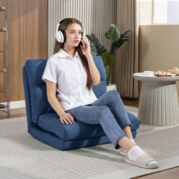 HOMCOM Poltrona Letto Reclinabile 90° a 180°, in Tessuto, 70x72x56 cm, Blu Scuro | Aosom Italy