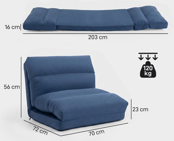 HOMCOM Poltrona Letto Reclinabile 90° a 180°, in Tessuto, 70x72x56 cm, Blu Scuro | Aosom Italy