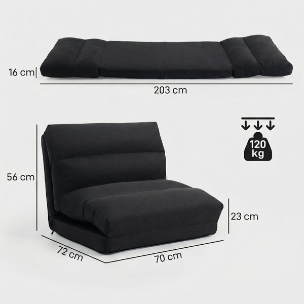 HOMCOM Poltrona Letto Reclinabile 90° a 180°, in Tessuto, 70x72x56 cm, Nero | Aosom Italy