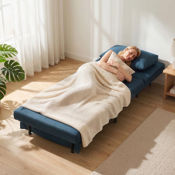 HOMCOM Poltrona Convertibile Singola, Poltrona-Letto Clic-Clac 3-in-1 con Schienale Regolabile, Cuscino e Seduta Ampia, Blu | Aosom Italy