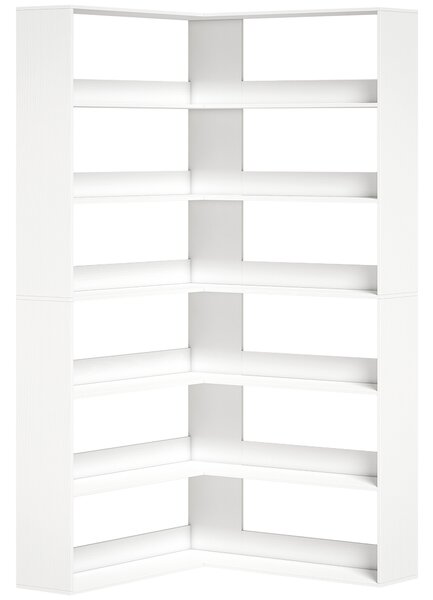 HOMCOM Scaffale con 7 Ripiani, Scaffale Angolare a L con Protezione Posteriore Antiscivolo, Bianco Effetto Legno | Aosom Italy