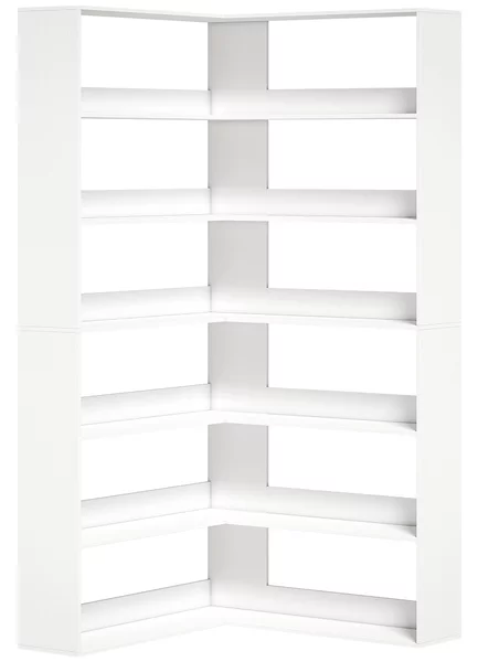 HOMCOM Scaffale con 7 Ripiani, Scaffale Angolare a L con Protezione Posteriore Antiscivolo, Bianco Effetto Legno | Aosom Italy