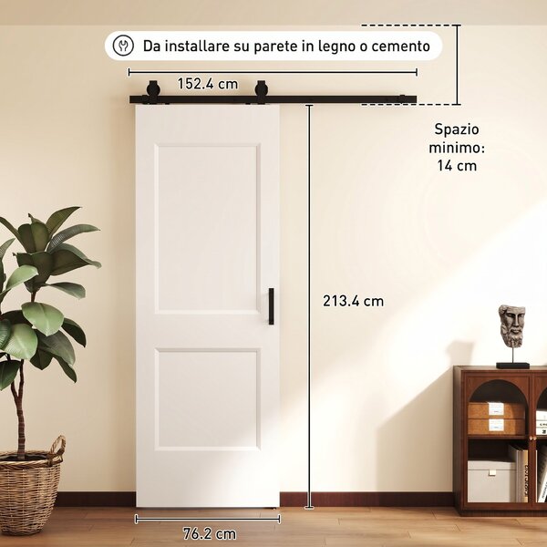 HOMCOM Porta Scorrevole Interna in Legno di Pino con Binario Silenzioso, Guida, Kit Ferramenta, Bianco | Aosom Italy