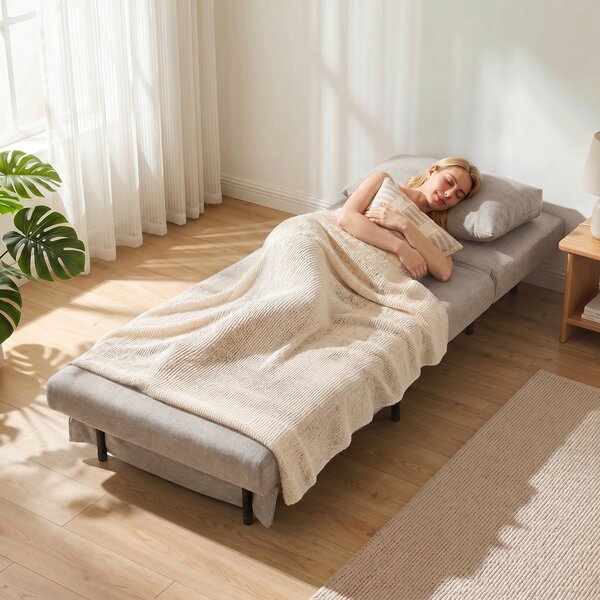 HOMCOM Poltrona Convertibile Singola, Poltrona-Letto Clic-Clac 3-in-1 con Schienale Regolabile, Cuscino e Seduta Ampia, Marrone Chiaro | Aosom Italy