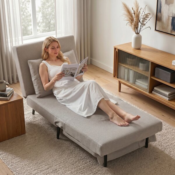 HOMCOM Poltrona Convertibile Singola, Poltrona-Letto Clic-Clac 3-in-1 con Schienale Regolabile, Cuscino e Seduta Ampia, Marrone Chiaro | Aosom Italy