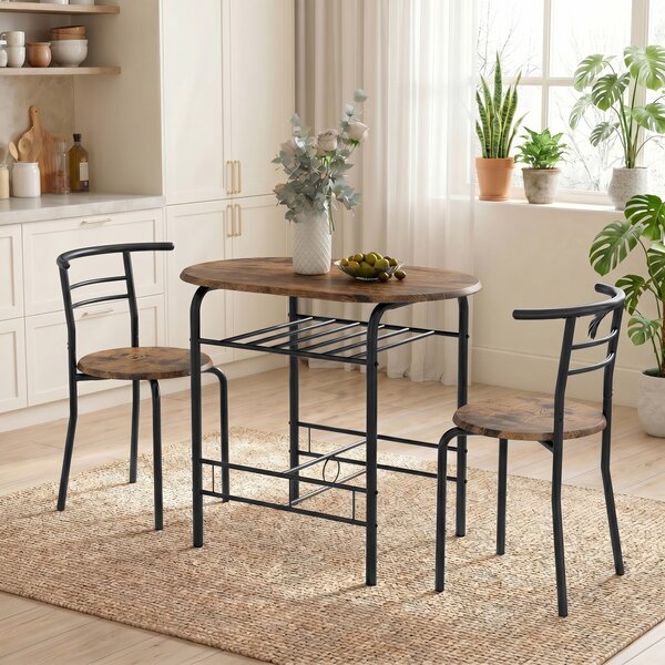 HOMCOM Set da Pranzo 3 Pezzi, Tavolo da Cucina con Sedie per 2 Persone e Ripiano, Marrone Rustico | Aosom Italy
