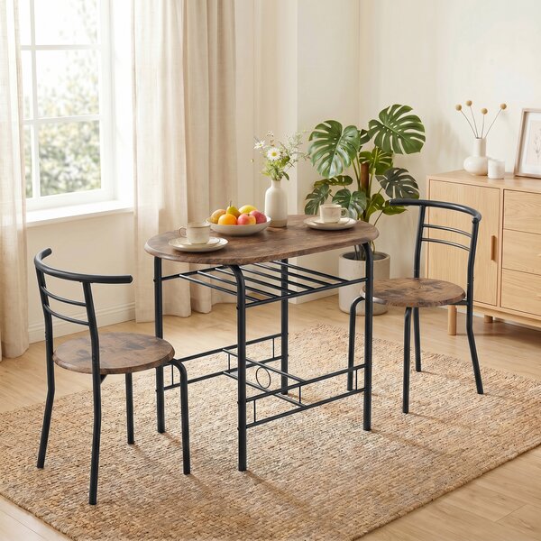 HOMCOM Set da Pranzo 3 Pezzi, Tavolo da Cucina con Sedie per 2 Persone e Ripiano, Marrone Rustico | Aosom Italy