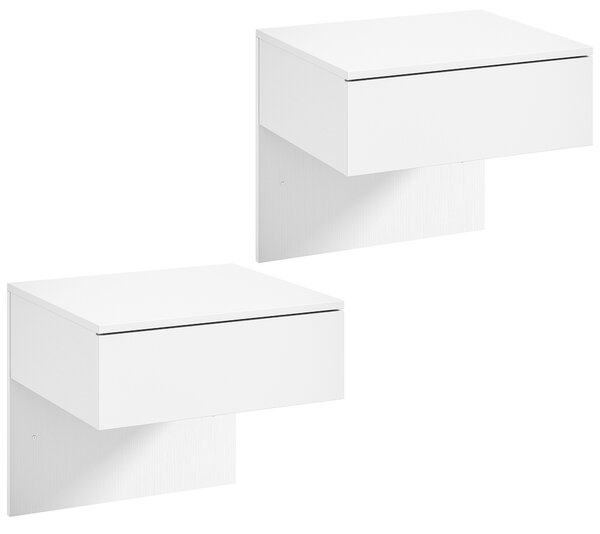 HOMCOM Set di 2 Comodini Sospesi con Cassetto, Montaggio a Parete, per Camera da Letto, 40x35x36,2 cm, Bianco Lucido | Aosom Italy