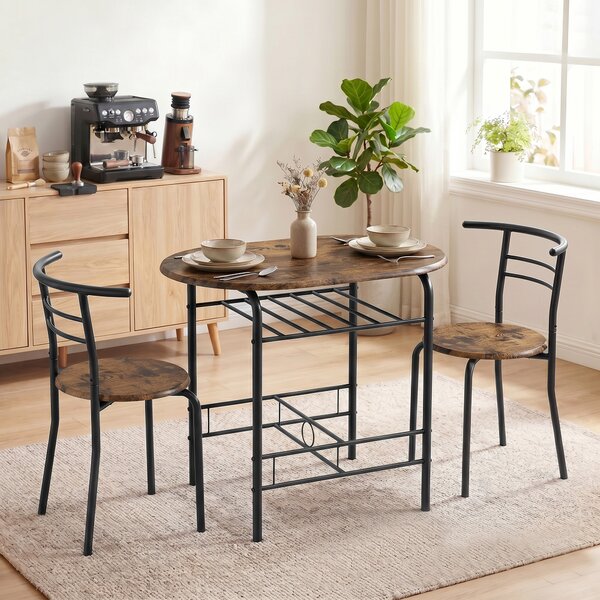 HOMCOM Set da Pranzo 3 Pezzi, Tavolo da Cucina con Sedie per 2 Persone e Ripiano, Marrone Rustico | Aosom Italy