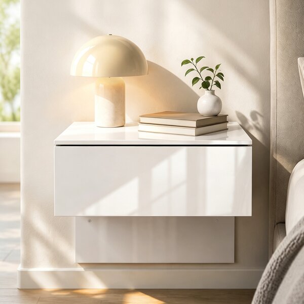 HOMCOM Set di 2 Comodini Sospesi con Cassetto, Montaggio a Parete, per Camera da Letto, 40x35x36,2 cm, Bianco Lucido | Aosom Italy