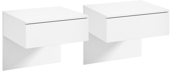 HOMCOM Set di 2 Comodini Sospesi con Cassetto, Montaggio a Parete, per Camera da Letto, 40x35x36,2 cm, Bianco Lucido | Aosom Italy