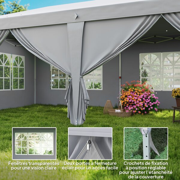Outsunny Gazebo Pieghevole Pop-up 6x3x2,7 m, 4 Pareti Laterali Rimovibili, 4 Finestre, Borsa per il Trasporto, Grigio Chiaro | Aosom Italy