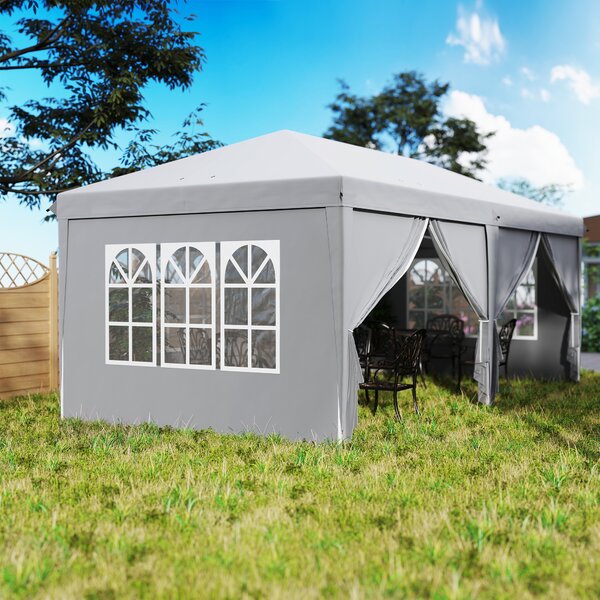 Outsunny Gazebo Pieghevole Pop-up 6x3x2,7 m, 4 Pareti Laterali Rimovibili, 4 Finestre, Borsa per il Trasporto, Grigio Chiaro | Aosom Italy
