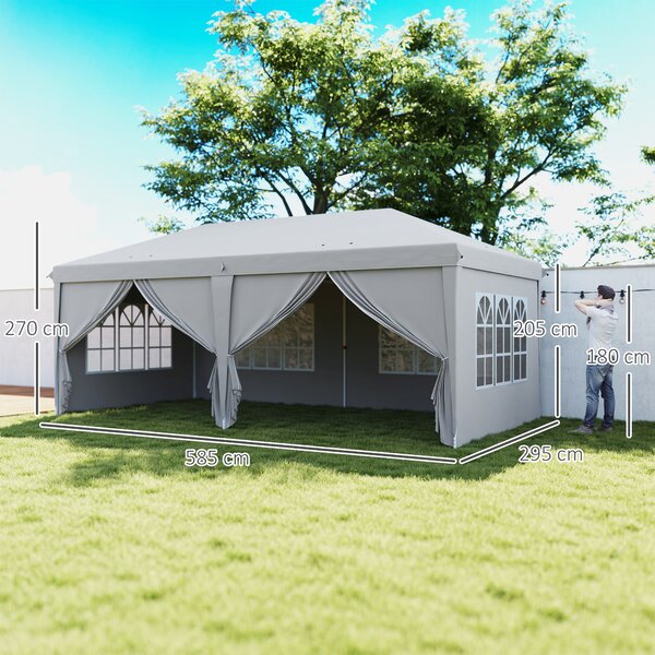 Outsunny Gazebo Pieghevole Pop-up 6x3x2,7 m, 4 Pareti Laterali Rimovibili, 4 Finestre, Borsa per il Trasporto, Grigio Chiaro | Aosom Italy