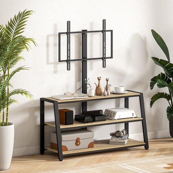 HOMCOM Mobile TV con Supporto per Televisori da 81 a 178 cm, Ripiani Aperti, Angolo Regolabile 35°, 108x41x135 cm, Effetto Legno Naturale | Aosom Italy