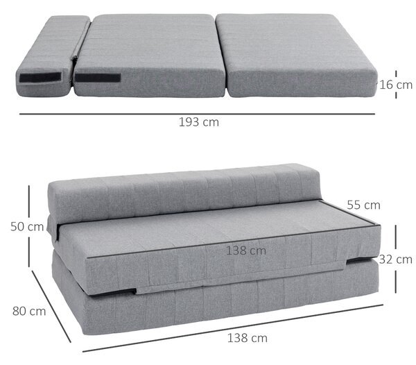 HOMCOM Poltrona Letto Pieghevole con Imbottitura Spessa, fino a 250 kg, 138x80x50 cm, Grigio | Aosom Italy