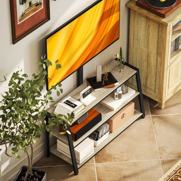 HOMCOM Mobile TV con Supporto per Televisori da 81 a 178 cm, Ripiani Aperti, Angolo Regolabile 35°, 108x41x135 cm, Effetto Legno Naturale | Aosom Italy