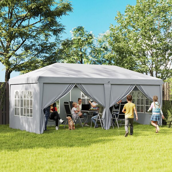 Outsunny Gazebo Pieghevole Pop-up 6x3x2,7 m, 4 Pareti Laterali Rimovibili, 4 Finestre, Borsa per il Trasporto, Grigio Chiaro | Aosom Italy