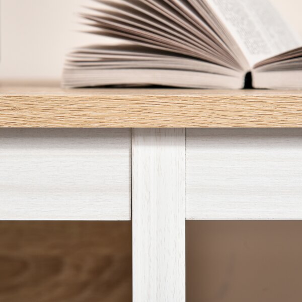 HOMCOM Scrivania per Computer Multimediale con 2 Ripiani Laterali, in MDF E1, 110x48x76 cm, Rovere Chiaro e Bianco | Aosom Italy