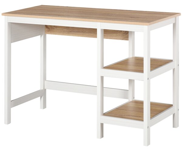 HOMCOM Scrivania per Computer Multimediale con 2 Ripiani Laterali, in MDF E1, 110x48x76 cm, Rovere Chiaro e Bianco | Aosom Italy