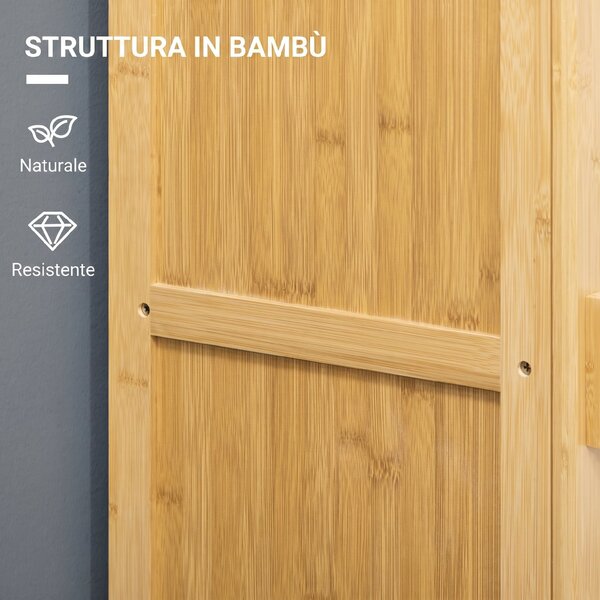 HOMCOM Mobile Bagno Stretto in Bambù, Mobiletto Bagno Salvaspazio con 4 Ripiani e Porta a Doghe, 40x30x140 cm, Naturale | Aosom Italy
