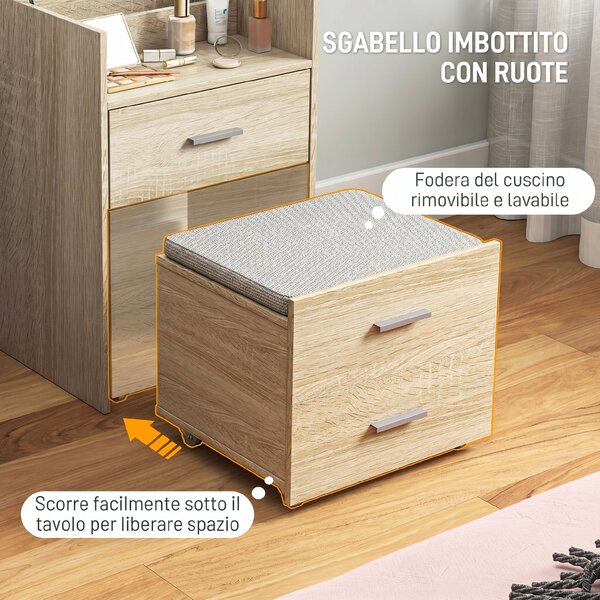 HOMCOM Postazione Trucco Toeletta con Specchio a Ribalta, Naturale | Aosom Italy