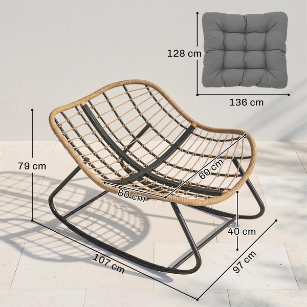 Outsunny Sedia a Dondolo da Interni ed Esterni con Seduta Extra Larga da 60 cm e Cuscino Imbottito, Grigio | Aosom Italy