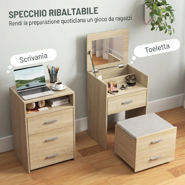 HOMCOM Postazione Trucco Toeletta con Specchio a Ribalta, Naturale | Aosom Italy