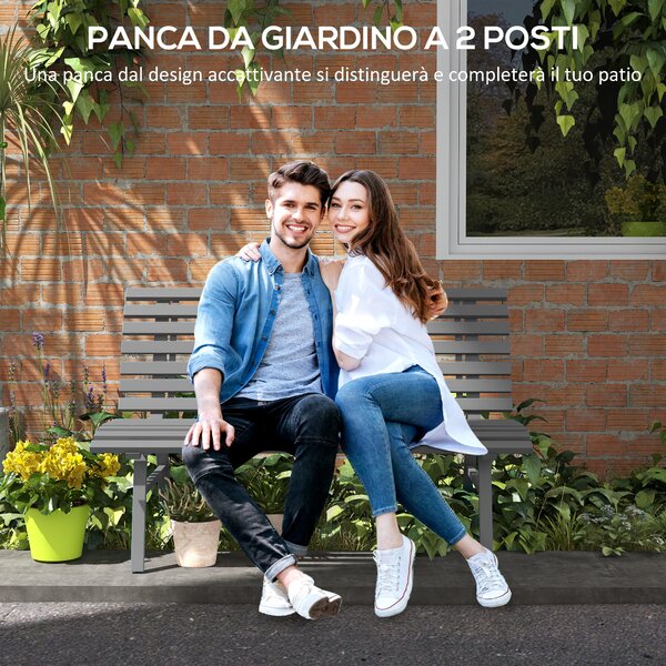 Outsunny Panchina da Esterno in Alluminio a 2 Posti a Doghe, 123x67x79cm, Grigio | Aosom Italy
