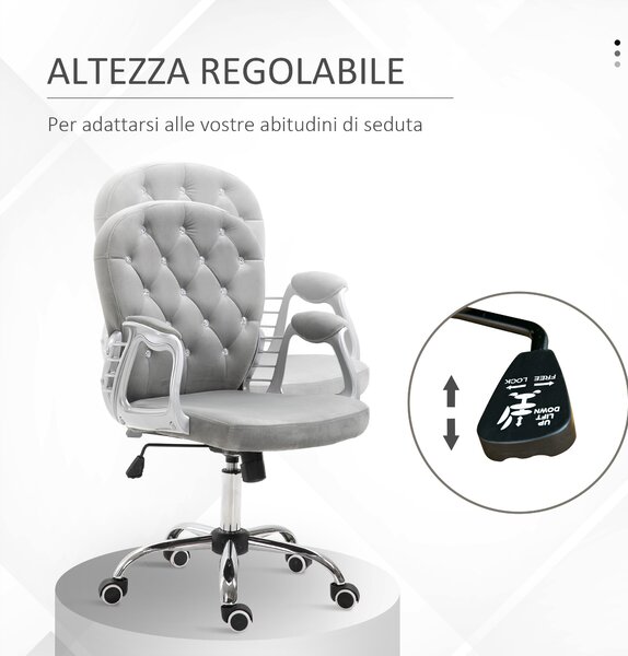 HOMCOM Sedia da Ufficio in Stile contemporaneo con Altezza Regolabile e Ruote Girevoli, 60x61x95105 cm, Grigia
