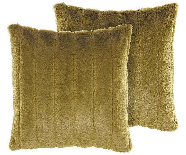 Set di 2 cuscini in poliestere verde oliva 45 x 45 cm con cerniera in rilievo soggiorno camera da letto Beliani