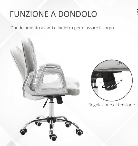 HOMCOM Sedia da Ufficio in Stile contemporaneo con Altezza Regolabile e Ruote Girevoli, 60x61x95105 cm, Grigia