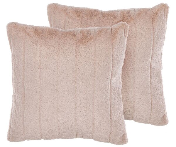 Set di 2 cuscini in poliestere rosa pastello 45 x 45 cm con cerniera in rilievo soggiorno camera da letto Beliani