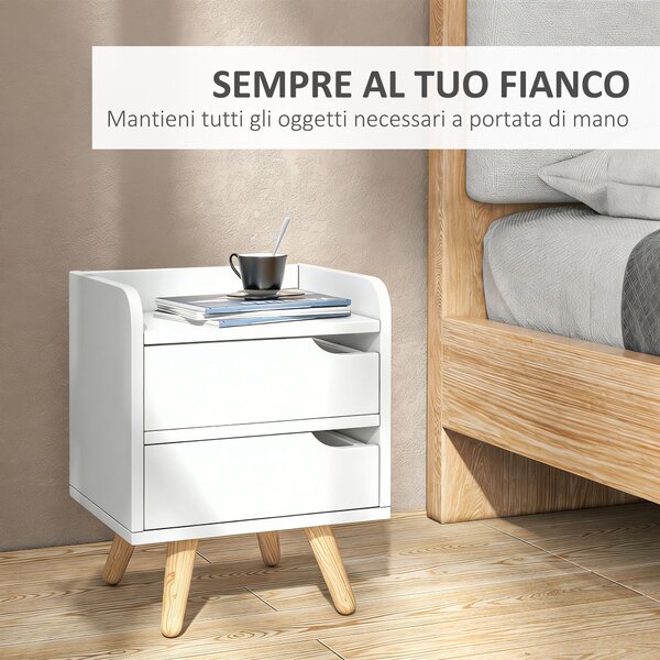 HOMCOM Comodino con 2 cassetti gambe mobiletto cucina in pino mobile per camera da letto soggiorno bianco 33 x 28 x 42cm| Aosom Italy