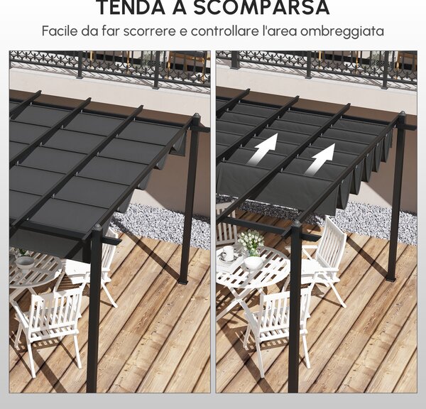 Outsunny Pergola Moderno retrattile pergola per terrazza, struttura in alluminio e telaio in poliestere, 3,5x6 m, grigio scuro | Aosom Italy
