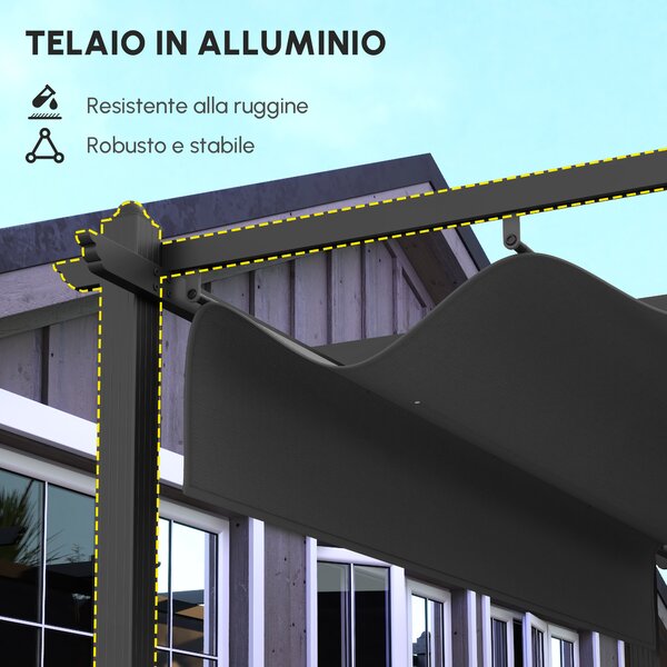 Outsunny Pergola Moderno retrattile pergola per terrazza, struttura in alluminio e telaio in poliestere, 3,5x6 m, grigio scuro | Aosom Italy