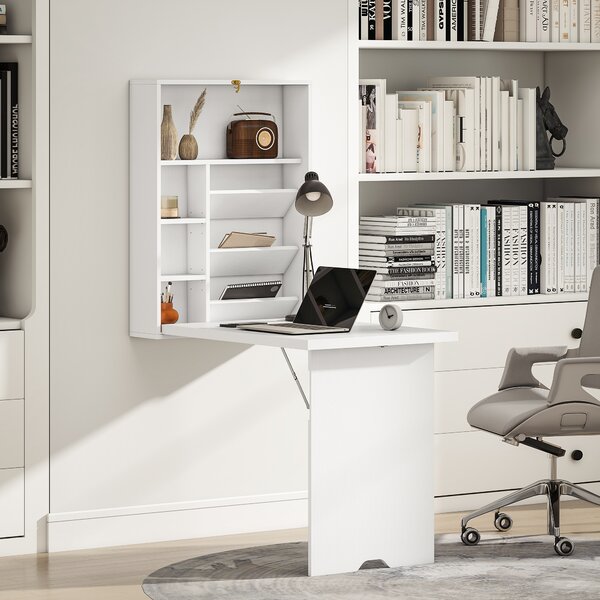 HOMCOM Scrivania a muro pieghevole, tavolo a parete pieghevole con ripiani per soggiorno, sala da pranzo, ufficio, 93,8 x 60 x 147 cm, bianco | Aosom Italy