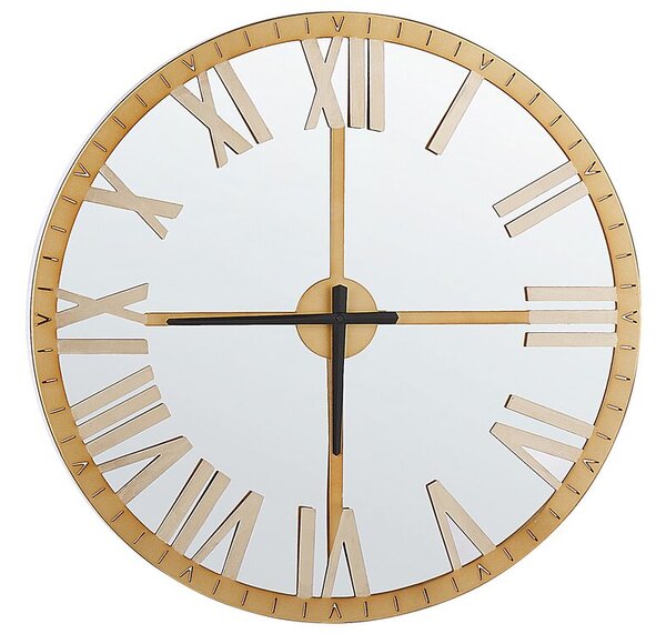Moderno orologio da parete rotondo a specchio dorato numeri romani ø 60 cm  Beliani
