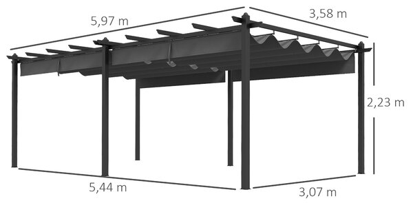 Outsunny Pergola Moderno retrattile pergola per terrazza, struttura in alluminio e telaio in poliestere, 3,5x6 m, grigio scuro | Aosom Italy