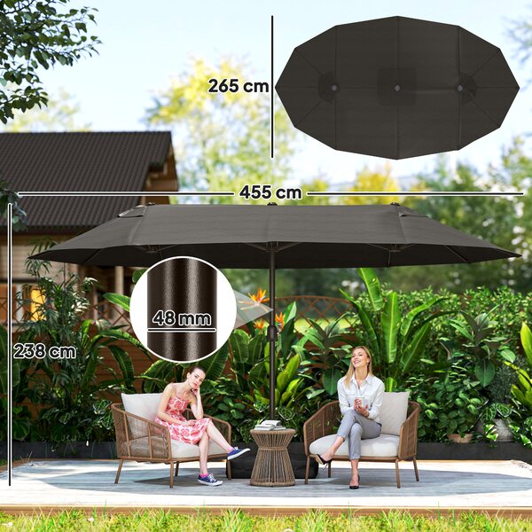 Outsunny Ombrellone da giardino esterno doppio rettangolare con apertura e chiusura manovella, sacchi di peso e base, grigio | Aosom Italy