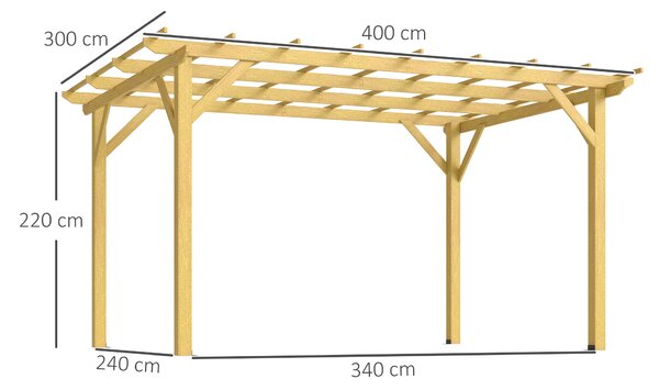 Outsunny Pergola da giardino esterno in legno con colonne, tiranti diagonali e travi per piante rampicanti, 3 x 4 m, legno naturale | Aosom Italy