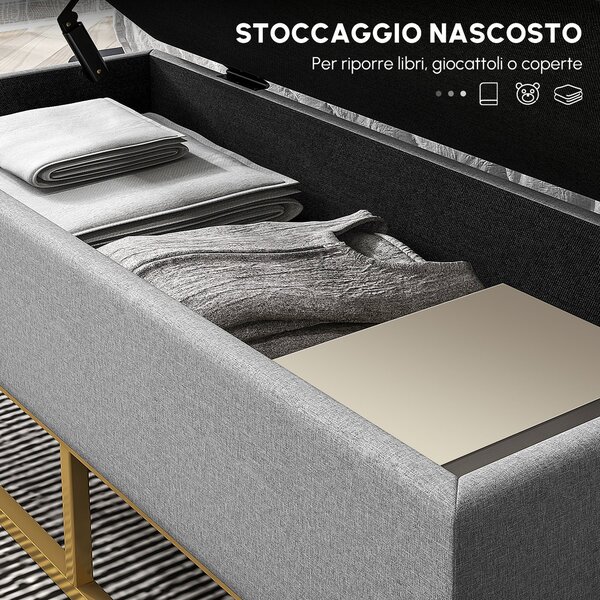 HOMCOM Panca fondo Letto di stoccaggio 2 in 1 con seduta trapuntata e piedi in acciaio, 110 x 44 x 48 cm, grigio e dorato | Aosom Italy