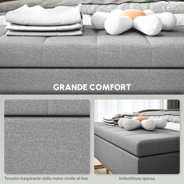 HOMCOM Panca fondo Letto di stoccaggio 2 in 1 con seduta trapuntata e piedi in acciaio, 110 x 44 x 48 cm, grigio e dorato | Aosom Italy
