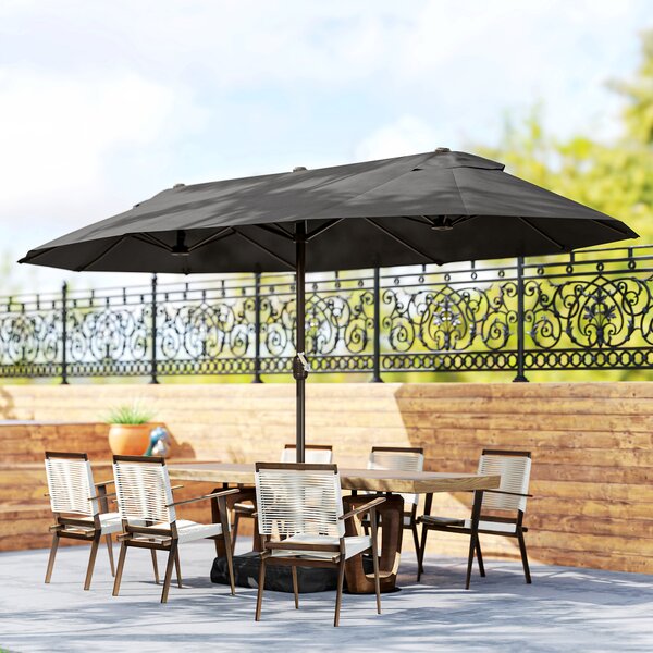 Outsunny Ombrellone da giardino esterno doppio rettangolare con apertura e chiusura manovella, sacchi di peso e base, grigio | Aosom Italy
