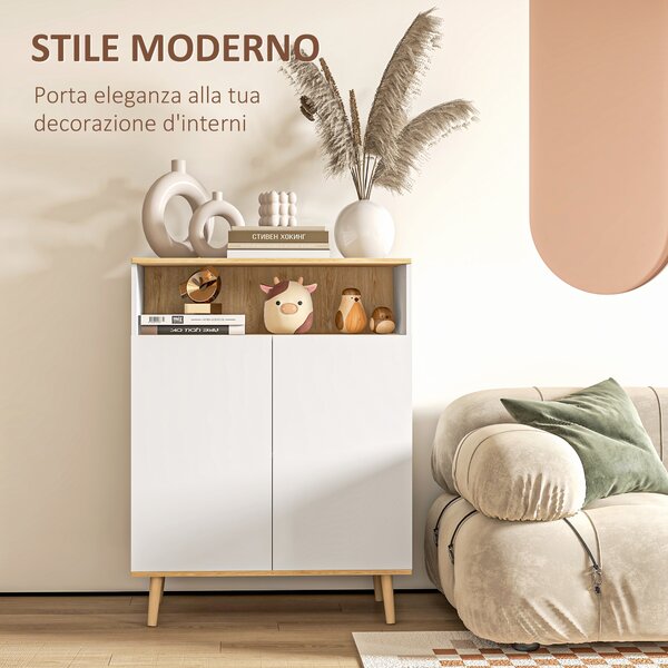 HOMCOM Credenza con armadio a 2 porte e 4 mensola regolabili interna, Mobile da Magazzinaggio su piedi scandinavi in legno, bianco | Aosom Italy
